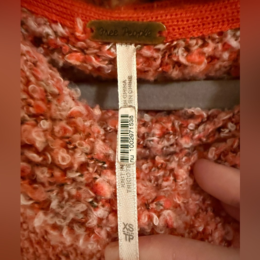 Free People Bouclé Knit Cowl Neck Sweater XS Orange Cozy Chunky Pullover - Picture 3 of 5